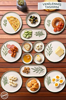 14 Parça 6 Kişilik Handmade Yeşil Çiçek Kahvaltı Takımı - Lüx Kahvaltılık Sunum Seti ürün fotoğrafı