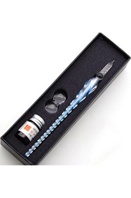 El Yapımı Cam Dolma Kalem Kaligrafi Hokka Seti Tek Mürekkepli ürün fotoğrafı