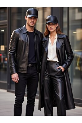 Unisex Siyah Hakiki Gerçek Deri Şapka Bere - Kışlık Şapka - Yeni Sezon ürün fotoğrafı