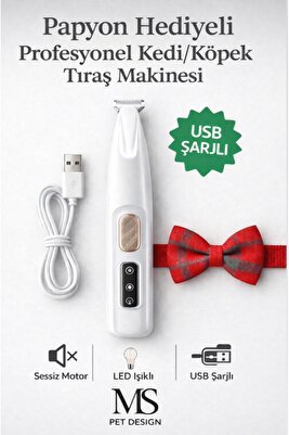 Kedi Ve Köpekler Için Profesyonel Tıraş Makinesi(PATİ VE HASSAS BÖLGELER) Led Işıklı Usb Şarjlı ürün fotoğrafı