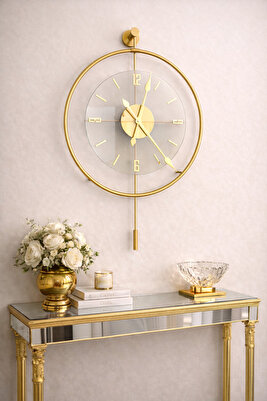 Gold Luxry - Kırılmaz Tamper Cam - Metal Çember , Modern Dekoratif Metal Duvar Saati ürün fotoğrafı