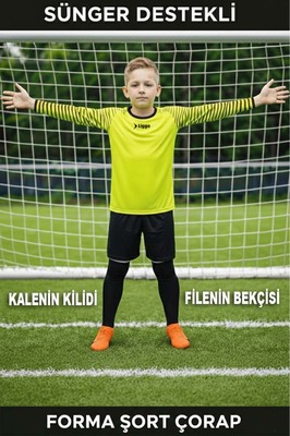 Sünger Destekli Çocuk Kaleci Forma Şort Çorap Takımı Yeşil ürün fotoğrafı