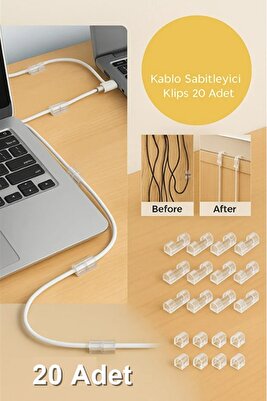 Kablo Sabitleyici Klipsler 20 Adet Kablo Düzenleyici Duvar Fayans Cam Kablo Tutucu Yapışkanlı Klips ürün fotoğrafı