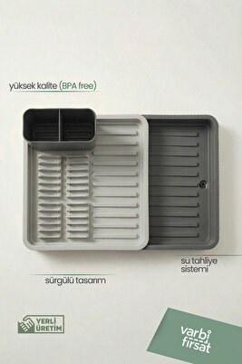 Açılır Kapanır Sürgülü Tabaklık Bulaşıklık Bulaşık Sepeti Bulaşık Kurutma / Açık Gri ürün fotoğrafı