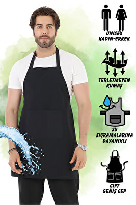 Cepli Şef Garson Kafe Aşçı Barista Siyah Önlük Mutfak Önlüğü Masterchef Cafe Apron Restaurant ürün fotoğrafı