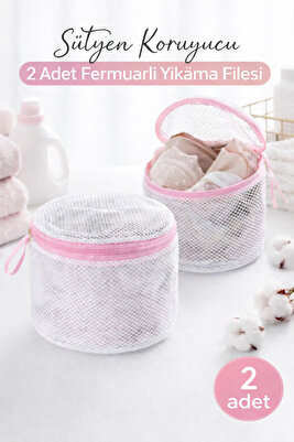 2 ADET Koruyucu Destekli, Fermuarlı Pembe Sütyen/İç Çamaşır Yıkama Filesi SETİ ürün fotoğrafı
