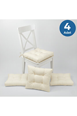 4'lü Gold Krem Pofidik Sandalye Minderi Özel Dikişli Bağcıklı 40x40cm ürün fotoğrafı