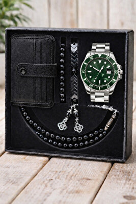 Su Geçirmez Erkek Kol Saati Kartlık Tesbih ve Bileklik Seti ürün fotoğrafı