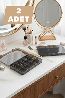 Füme 2 Adet 18 Bölmeli Kolye Yüzük Kapaklı Takı Kutusu Dikiş Kutusu Organizer Düzenleyici Kutu ürün fotoğrafı