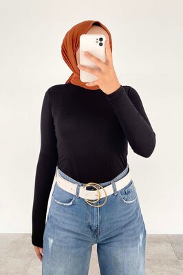 Yarım Balıkçı Yaka Düz Renk Body Siyah ürün fotoğrafı