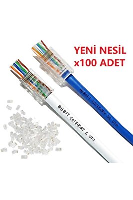 Yeni Nesil Rj45 Cat5 Cat6 Ethernet Internet Kablo Soketi Konnektör Delikli 8p8c Jack Utp Uç 100 Adet ürün fotoğrafı