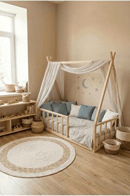 – Montessori Bebek Ve Çocuk Karyolası Unisex Doğal Ahşap Yatak ürün fotoğrafı