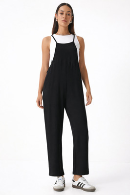 Kadın Siyah Ayarlanabilir Askılı Cepli Bol Paça Bahçıvan Tulum HZL22S-BD170191 ürün fotoğrafı