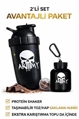 Protein Shaker + Toz Saklama Hunisi Sporcu Shaker + Toz Saklama Kabı Fitness Shaker Pillbox ürün fotoğrafı