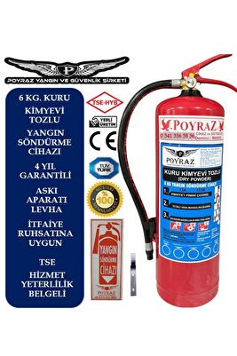 Yangın Söndürme Tüpü Abc Tozlu 6kg 2025 Dolum 2029 Tekrar Dolum Askı Aparatı Levha Hediyeli 4 Yıl ürün fotoğrafı