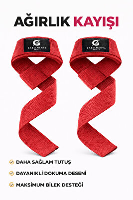 Ağırlık Kaldırma Kayışı Wrist Strap Fitness Crossfit Halter Kayışı / Lifting Straps - Kırmızı ürün fotoğrafı
