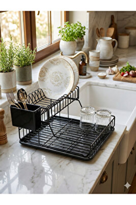 Tezgah Üstü Premium Iki Katlı Bulaşıklık Bulaşık Sepeti Ömür Boyu Paslanmaz Metal ürün fotoğrafı