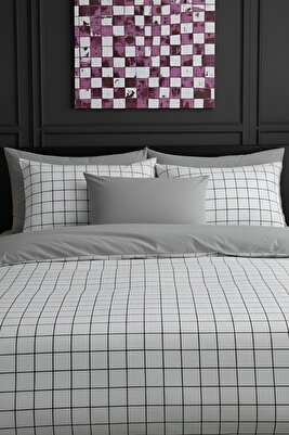 Çift Kişilik Çift Taraflı Nevresim Takımı Kareli ürün fotoğrafı