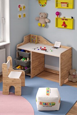Çocuk Çalışma Masası 90x45 Cm 3 Sepetli Çocuk Çalışma Masası 1 Adet Sandalye (2-8 yaş) ürün fotoğrafı