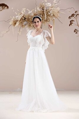 Lez Dantel Melek Kollu Gelinlik,nikah Elbisesi ürün fotoğrafı