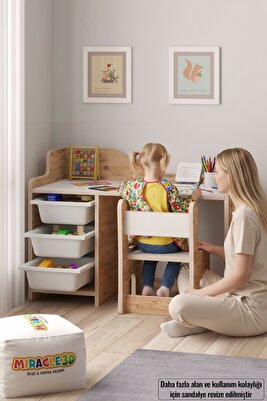 Çocuk Oyun Aktivite Masası 90x45 Cm 3 Sepetli Çocuk Çalışma Masası Sırt Dayamalı Sandalye ürün fotoğrafı