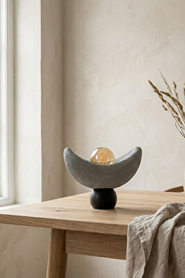 Luna Tasarım Masa Lambası Gri Siyah Detaylı Abajur Loş Amber Işık, Rustik Ampul Hediyeli 20 x 37 cm ürün fotoğrafı