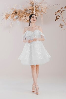 Brode Mini Gelinlik Nikah Elbisesi After Party Gelinlik ürün fotoğrafı