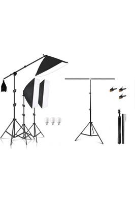 Ürün Reklam Stüdyo Video Fotograf 3x65w Ampüllü Sürekli Işık Seti 150x200cm Arka Plan Fon Tutucu ürün fotoğrafı