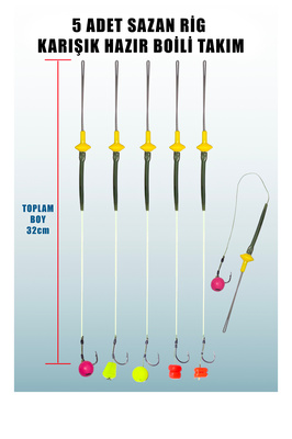 Hazır Yüzen Rig Takımı Sazan Boili Rig Takımı Hazır Sazan Yemli Rig Takımı ( 5'Li Set) ürün fotoğrafı