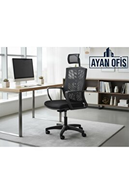 OFİS MAKAM SANDALYESİ Siyah Fileli Bilgisayar Ofis Çalışma Sandalyesi Koltuğu Makam koltuğu AYANAVM ürün fotoğrafı