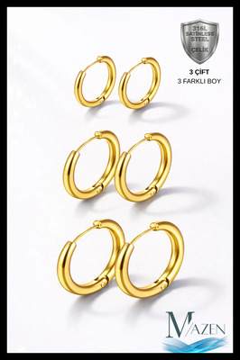 316L Çelik Set Halka Küpe | Gold Renk | 6 Adet 3 Farklı Boy | ANTİALERJİK ürün fotoğrafı