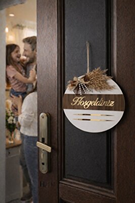 Hoşgeldiniz Yazılı Aynalı Pleksi Ahşap Kapı Süsü ürün fotoğrafı