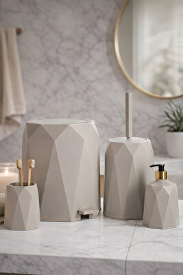 4'lü Banyo Seti Çöp Kovası Tuvalet Fırçası Sabunluk Diş Fırçalık 4 Parça ürün fotoğrafı