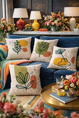 Imaginary Surreal Flowers Desenli Dijital Baskılı Kadife Kumaş 4'lü Kırlent Kılıfı ( 43x43 Cm ) ürün fotoğrafı