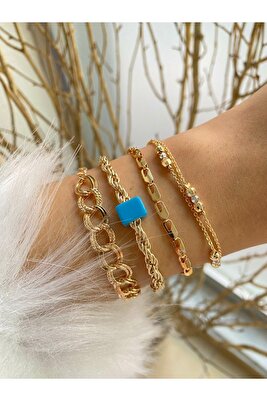 Kadın Altın Kaplama Renk Atmaz Kombin Bileklik Seti ürün fotoğrafı