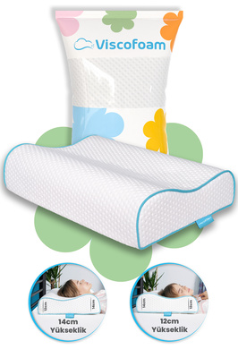 Yüksek Boyun Destekli Ortopedik Yastık Çift Boyun Destekli Visco Yastık - 60x40x14-12cm ürün fotoğrafı
