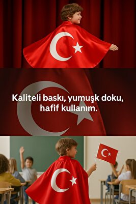 Türk Bayrak Pelerin Gösteri Kostüm Ü - Kırmızı Ay Yıldız Bayrak Lı Pelerin 23 Nisan ürün fotoğrafı