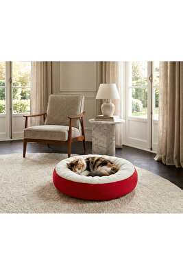 Çift Renk Simit Kedi Yatağı, Küçük Irk Köpek Yatağı, 55 Cm ürün fotoğrafı