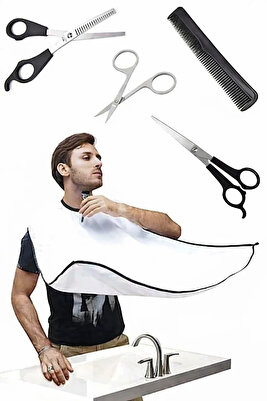 Set Ürün Ara Makası Kırık Efile Makas Kuaför Kesim Makas Kaş Bıyık Makas Sakal Örtüsü Tarak ürün fotoğrafı