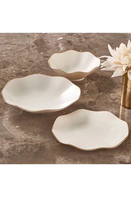 Nesrin 18 Parça 6 Kişilik Bone Yemek Takımı - Gold ürün fotoğrafı