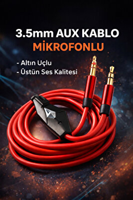 3.5mm AUX Mikrofonlu Ses Aktarım Kablosu – Çift Taraflı Jack | Altın Uç | Kulaklık &amp; Telefon Uyumlu ürün fotoğrafı
