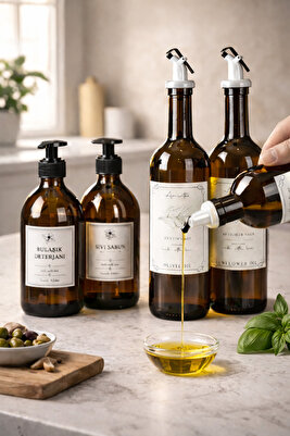 4'lü 2'li Amber 750ml Yağdanlık 2'li Amber Sabunluk Mutfak Yağlık Sabunluk Set ( Standsız) ürün fotoğrafı