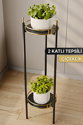 Bahçe Balkon Çiçeklik Saksı Standı Dekoratif Lüks Metal 2 Katlı Saksılık Servis Sunum Tepsileri ürün fotoğrafı