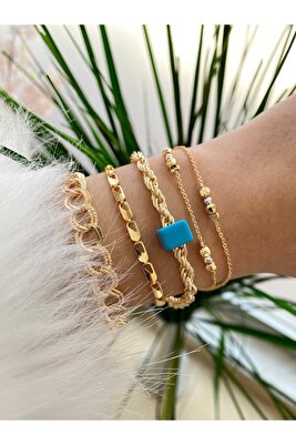 Kadın 4 Adet Kombin Bileklik Seti Altın Kaplama Renk Atmaz ürün fotoğrafı