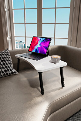 Dellaks Laptop Sehpası Seyyar Kahvaltı Masası Katlanır Çalışma Sehpası Beyaz ürün fotoğrafı