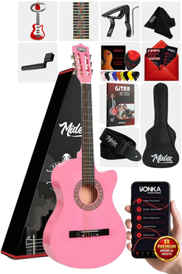 CG-395PK Pembe Renk Kesik Klasik Gitar 4/4 Yetişkin Boy Sap Ayarlı Full Set ürün fotoğrafı