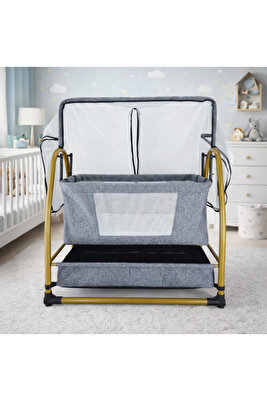 Gold Keten Kumaş Sallanabilir Sabitlenebilir Portatif Hamak Sepet Beşik ürün fotoğrafı