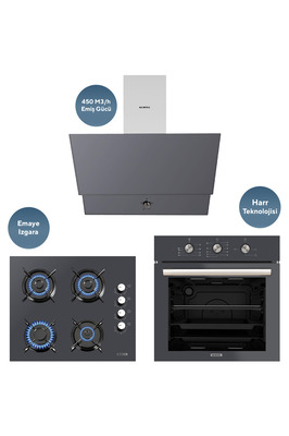 Dizayn Antrasit (Gri) Cam Ankastre Set ürün fotoğrafı