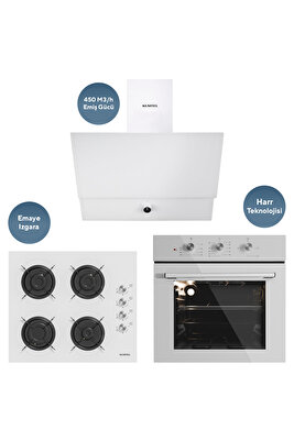 Dizayn Beyaz Cam Ankastre Set DA6-830+B66-S2+KO-40TAHDF ürün fotoğrafı