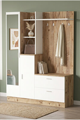 Wisdom Vestiyer Ayakkabılık Portmanto Aynalı Raf Çam-Beyaz ürün fotoğrafı